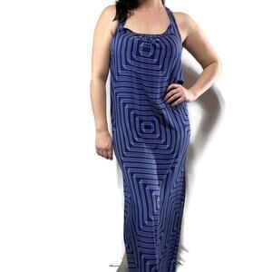 Amanda Uprichard Blue Geometric 100% Silk Maxi Dress